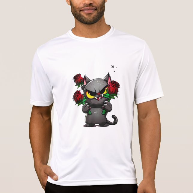 Camiseta Gato negro malvado sostiene a Rosas Guay Estrellas (Anverso)