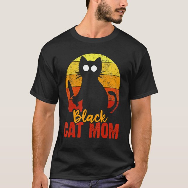 Camiseta Gato Negro Mamá Halloween Gore Meow Con Un Bloody  (Anverso)