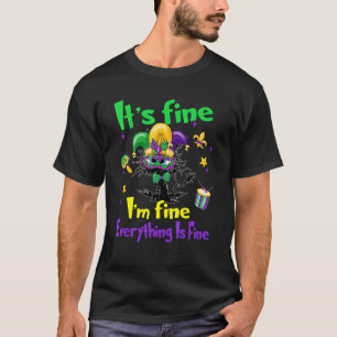 Camiseta Gato Negro Mardi Gras Está Bien Estoy Bien Todo