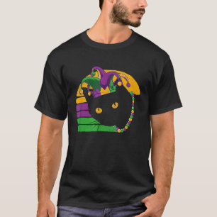 Camiseta Gato negro Mardi Gras Máscara Nueva Orleans Louisi
