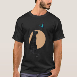 Camiseta Gato Negro & Mariposa Azul Estilo Retro Minimalist
