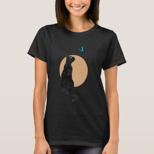 Camiseta Gato Negro & Mariposa Azul Estilo Retro Minimalist