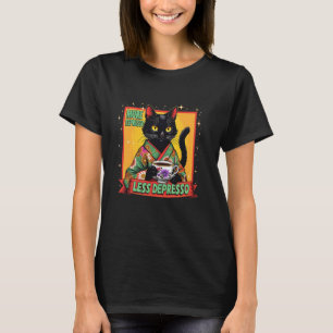 Camiseta Gato Negro Más Espresso Menos Depresso Café Japoné