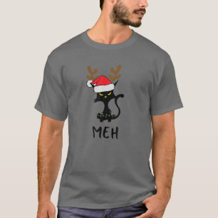 Camiseta Gato negro Meh, gatos graciosos adoran a Navidades