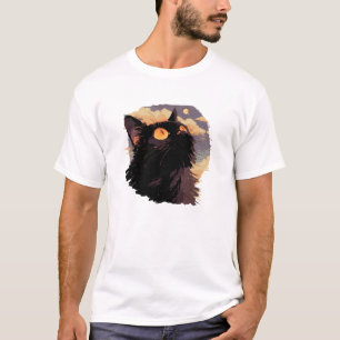 Camiseta Gato negro mirando con una noche mística