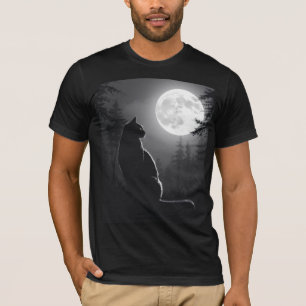 Camiseta Gato negro místico bajo la luna llena Arte gótico 