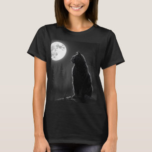 Camiseta Gato Negro Místico Bajo Luna Llena Arte Gótico Muj
