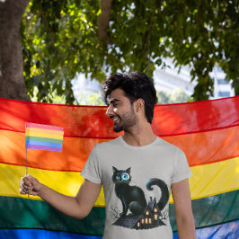 Camiseta Gato negro místico en casa embrujada