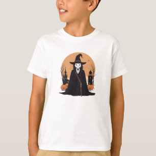 Camiseta Gato negro místico salem con calabazas