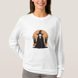 Camiseta Gato negro místico salem con calabazas