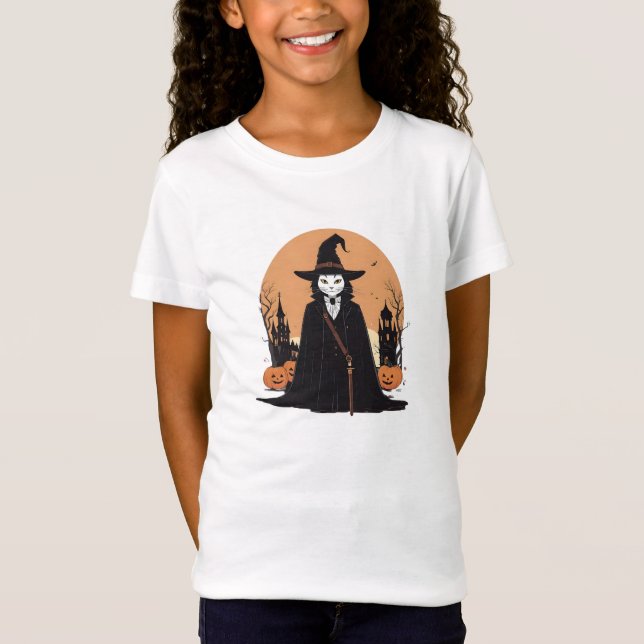 Camiseta Gato negro místico salem con calabazas (Anverso)