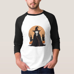 Camiseta Gato negro místico salem con calabazas