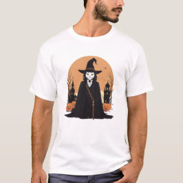 Camiseta Gato negro místico salem con calabazas