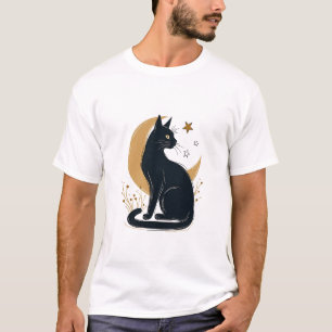 Camiseta Gato negro místico y luna creciente