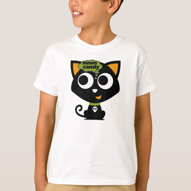 Camiseta Gato negro Mmm Candy Halloween (Anverso)