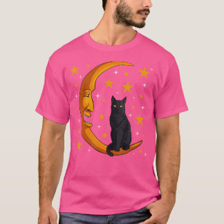 Camiseta Gato Negro Moon Kitten Lover Funny Mascota Crescen