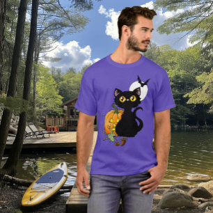 Camiseta Gato negro morado de la Calabaza de Halloween