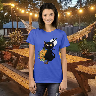 Camiseta Gato negro morado de la Calabaza de Halloween