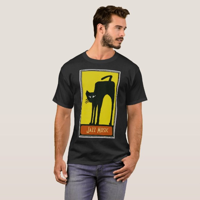 Camiseta Gato negro, música jazz (Anverso completo)