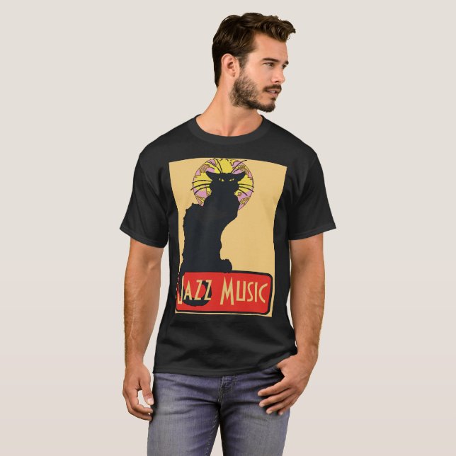 Camiseta Gato negro, música jazz (Anverso completo)