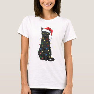 Camiseta Gato Negro Navidad Amante de Santa