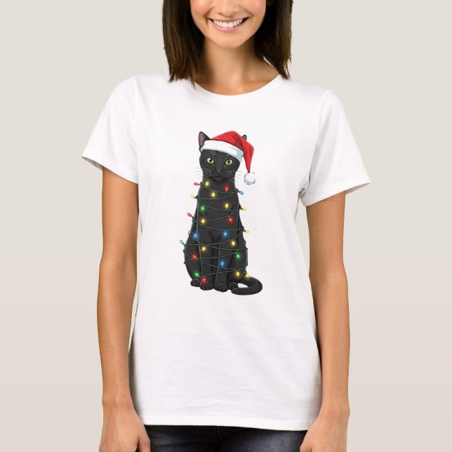 Camiseta Gato Negro Navidad Amante de Santa (Anverso)