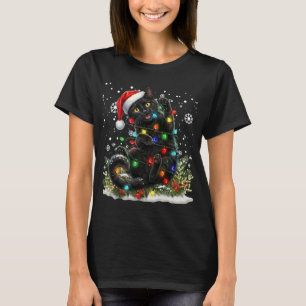 Camiseta Gato Negro Navidad Sombrero Santa Divertido Catmas