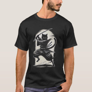 Camiseta Gato Negro Ninja Samurái Japonés Japón Guerrero Ma