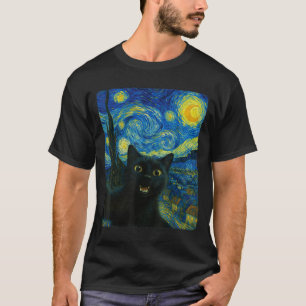 Camiseta Gato Negro Noche Estrellada Van Gogh Gato Selfie M