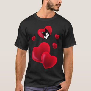 Camiseta Gato Negro Observando Corazón Amor San Valentín Ga