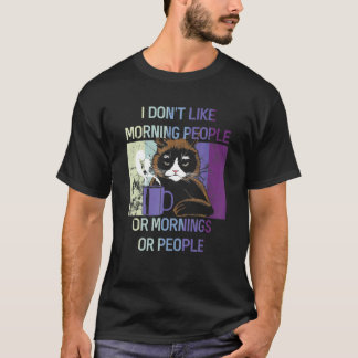 Camiseta Gato Negro Odio las Mañanas Y la Gente Introvertid