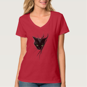 Camiseta Gato Negro Ojos Verdes Diseño Moderno Amante de lo