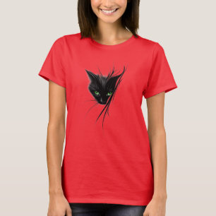 Camiseta Gato Negro Ojos Verdes Diseño Moderno Amante de lo