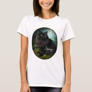 Camiseta Gato negro ondulado en malvados bosques nombre fro