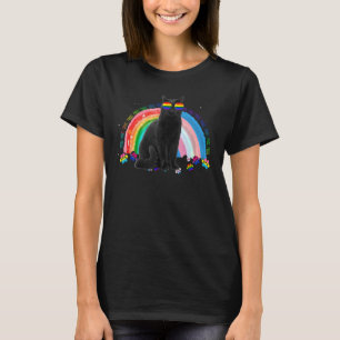 Camiseta Gato negro Orgullo gay Lgbt Bandera Arcoiris Gafas