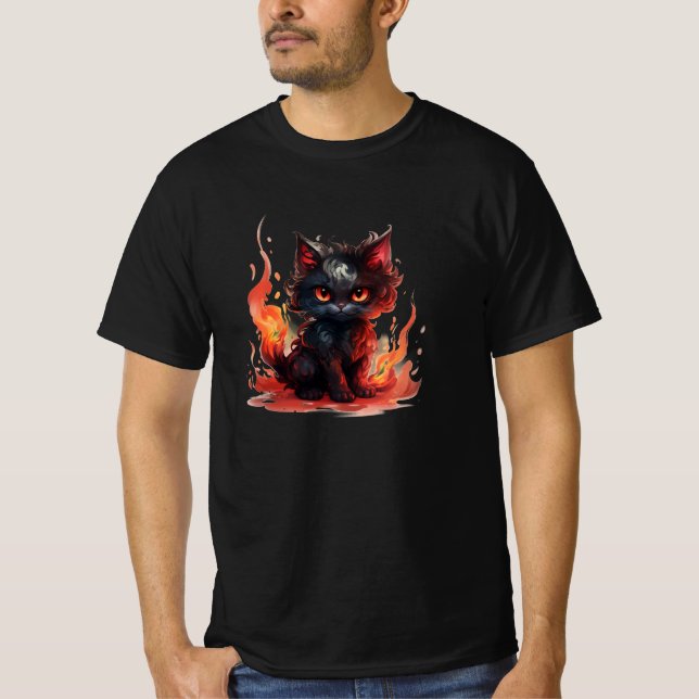 Camiseta Gato negro oscuro en llamas: Gato pesadizo T (Anverso)