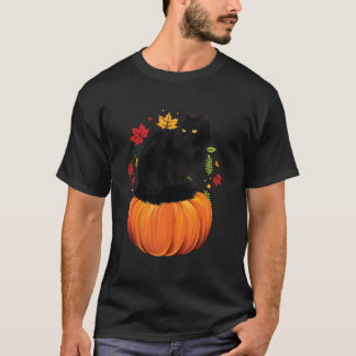 Camiseta Gato Negro Otoño Temporada Calabaza Día de Acción 