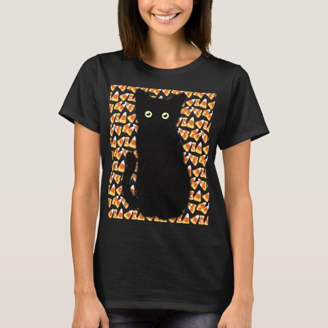 Camiseta Gato negro, patrón de maíz dulce, diversión de Hal (Anverso)