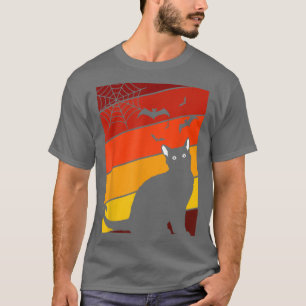 Camiseta Gato negro perezoso disfraz de Halloween retro gat
