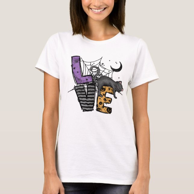 Camiseta Gato negro perezoso en la web araña con amor (Anverso)