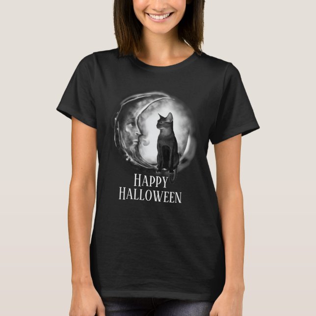 Camiseta Gato negro personalizable sobre la fantasía de la  (Anverso)
