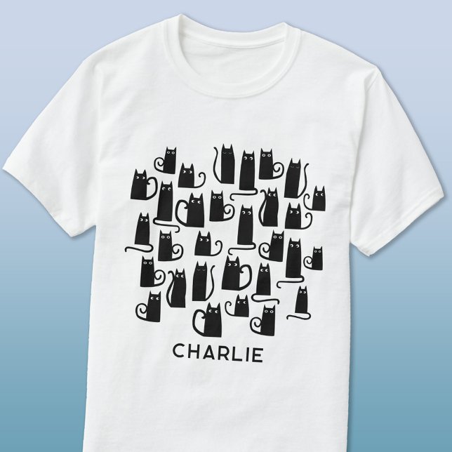 Camiseta Gato negro personalizado (Fun lucky black cats personalized name t-shirt)
