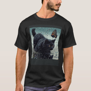Camiseta Gato Negro Pescando Mariposa