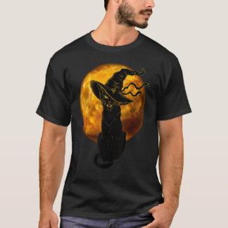 Camiseta Gato negro precioso de Halloween con sombrero de b