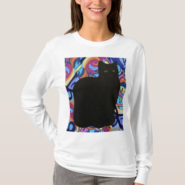 Camiseta Gato negro Psicodélico Maureen Girard Colorful (Anverso)