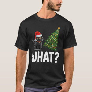Camiseta Gato negro ¿qué empuja árbol de Navidad divertido?
