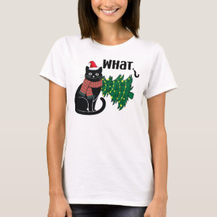 Camiseta Gato Negro Qué Gato De Navidad Divertido