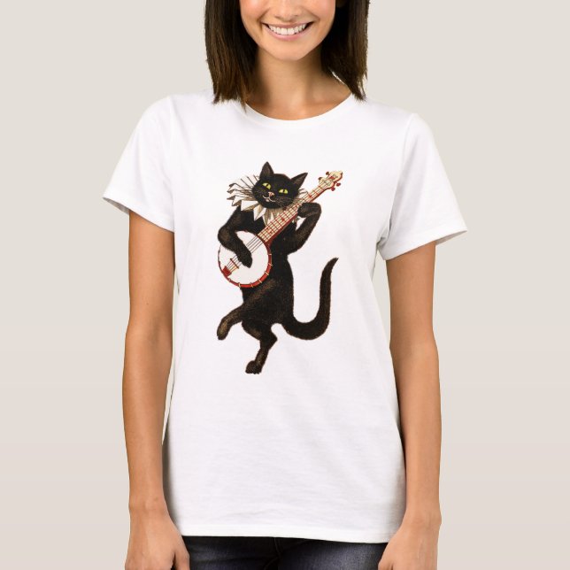 Camiseta Gato negro que toca el banjo (Anverso)