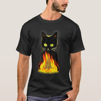 Camiseta Gato Negro Quemando Un Árbol De Navidad Divertido