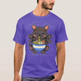 Camiseta Gato negro Ramen fideos Kawaii Anime Vitruvian Cat